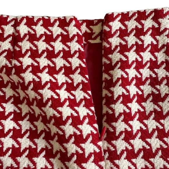 Talbots Women's 6P Wool Blend Houndstooth Skirt Red White - Picture 6 of 8